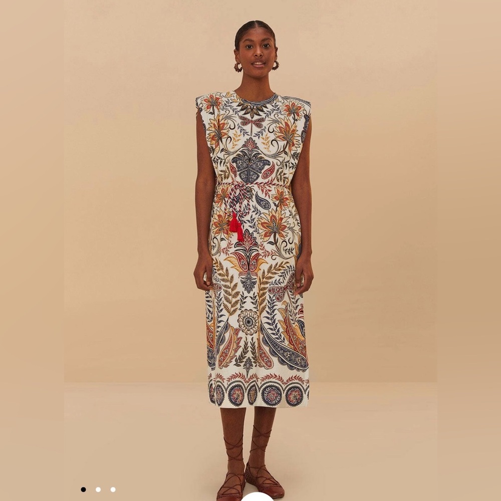 NWT FARM Rio Off-White Boho Glam Midi Dress
